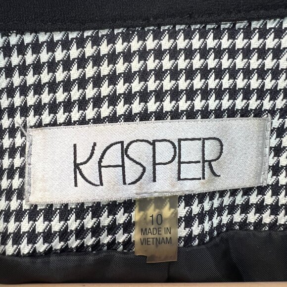 Vintage Kasper Jacket Black White Houndstooth Jewel Neck Short Open Blazer Sz 10 - Picture 5 of 12